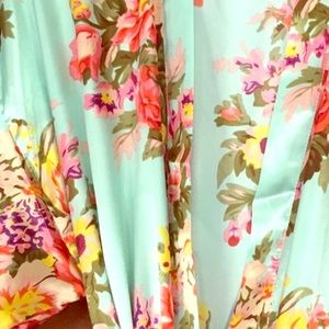 Floral Turquoise silk robe